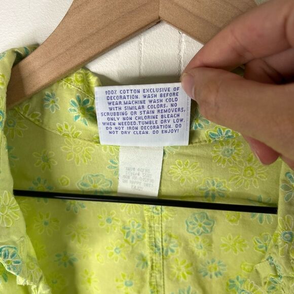 Vintage Fresh Produce Lime Floral cotton Button Down Top size Small - Picture 3 of 3